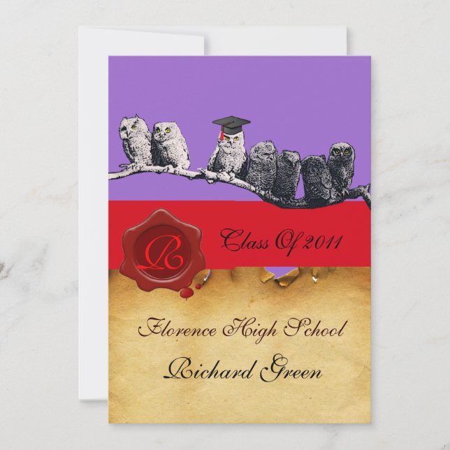 INVITACIÓN PROFESOR OWL GRADUATION PARCHMENT WAX SEAL MONOGRA (Anverso)