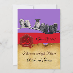 INVITACIÓN PROFESOR OWL GRADUATION PARCHMENT WAX SEAL MONOGRA