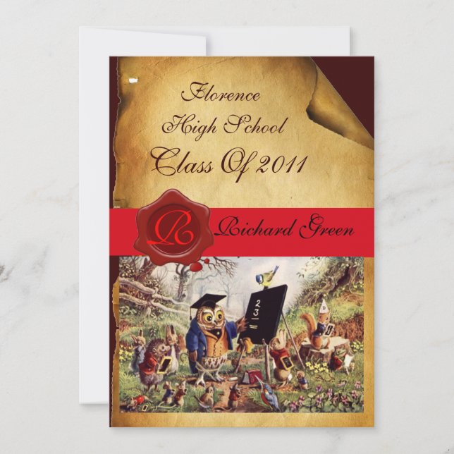 INVITACIÓN PROFESOR OWL GRADUATION PARCHMENT WAX SEAL MONOGRA (Anverso)