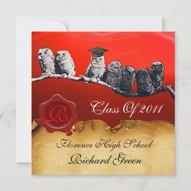 INVITACIÓN PROFESOR OWL GRADUATION PARCHMENT WAX SEAL MONOGRA (Anverso)
