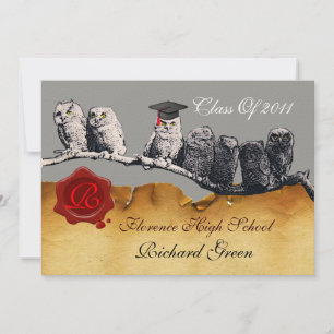 INVITACIÓN PROFESOR OWL GRADUATION PARCHMENT WAX SEAL MONOGRA