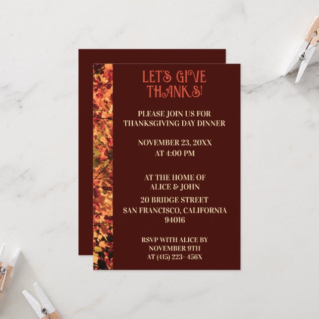 Invitación Profunda cena de Acción de Gracias en Brown fiesta (Anverso/Reverso In Situ)