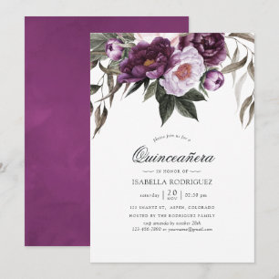 Invitación Profunda Quinceañera Floral de Terciopelo
