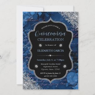 Invitación Profundas Letras de Sirena con Brillo Azul Quincea