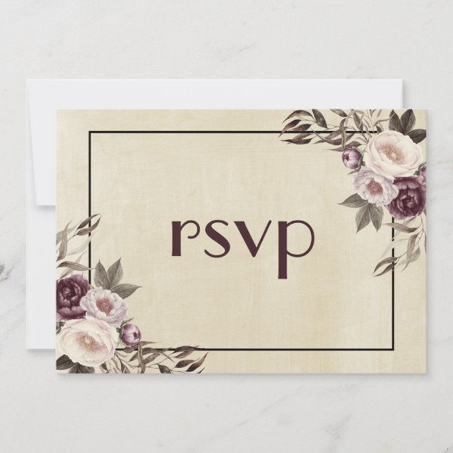 Invitación Profundas Peonies Púrpura Boda RSVP (Anverso)