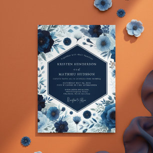 Invitación Profundo Florecer Botánico Azul Boda
