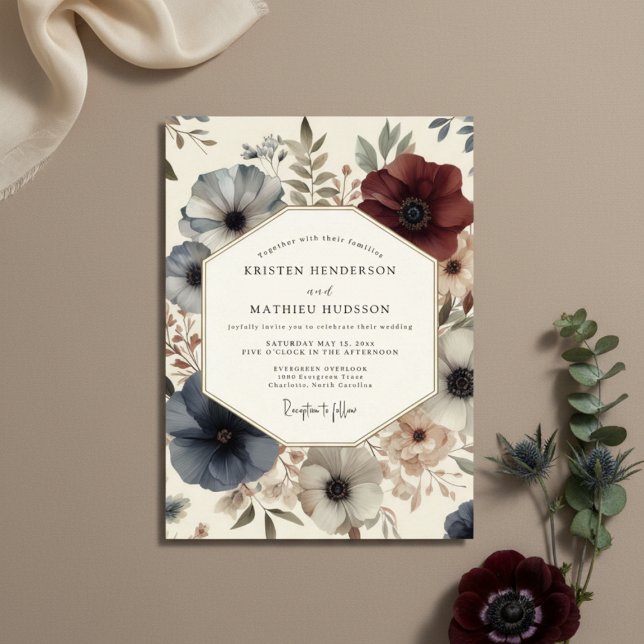 Invitación Profundo Romance Floral Azul Bodas (Subido por el creador)