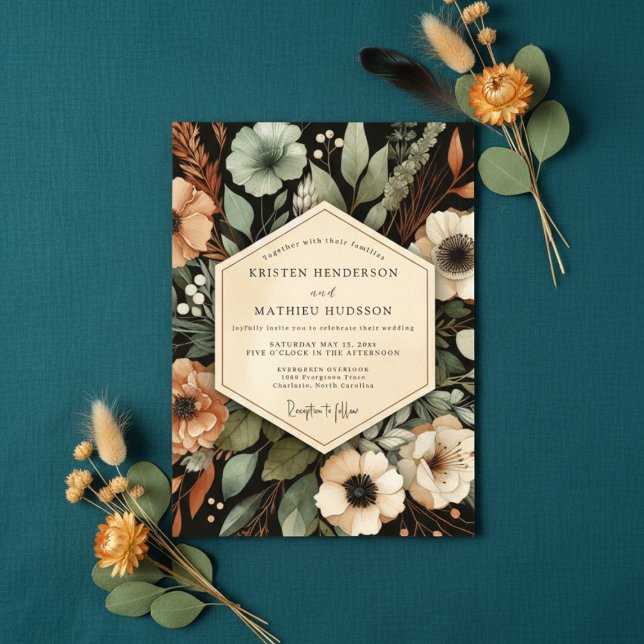 Invitación Profundo Romance Floral Otoñal Verde Boda (Subido por el creador)