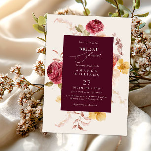 Invitación Profundo romanticismo burgundy floral ducha nupcia