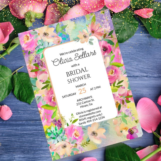 Invitación Profusión floral brillante ducha de novia (Bright watercolor floral invite for a chic Boho Bridal Shower.)