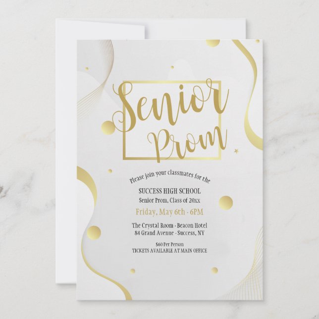 Invitación Prom blanca y dorada (Anverso)