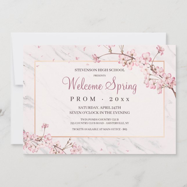 Invitación Prom con marco de flores de cerezo (Anverso)