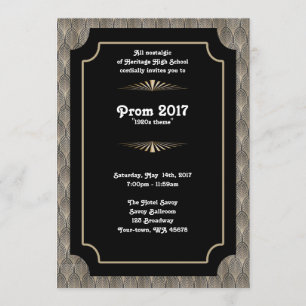 Invitación Prom con tema, negro y oro, gran Gatsby