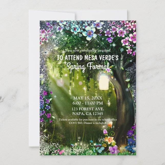 Invitación Prom de Flores del Bosque Encantado de Fantasía (Anverso)
