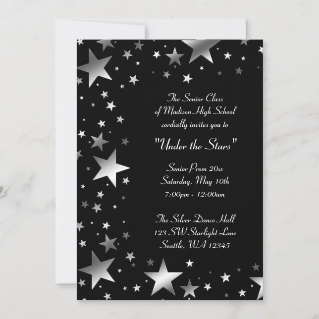 Invitación Prom Formal Plateado Bajo las Estrellas (Anverso)