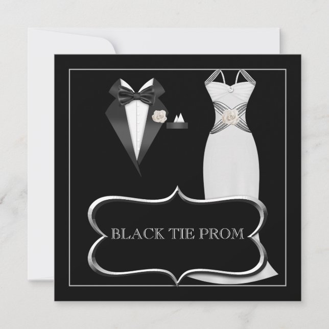Invitación Prom High School Dance Formal White Black Tie (Anverso)