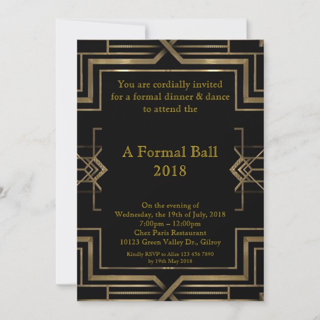 Invitación Prom oficial superior, gran estilo Gatsby (Anverso)