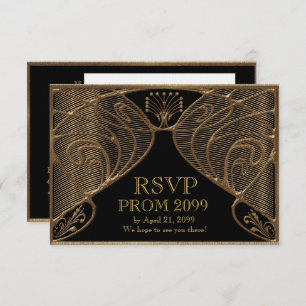 Invitación PROM RSVP, Gran Gatsby, oro en negro