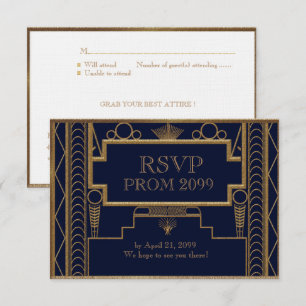 Invitación PROM RSVP, Gran Gatsby, oro en negro