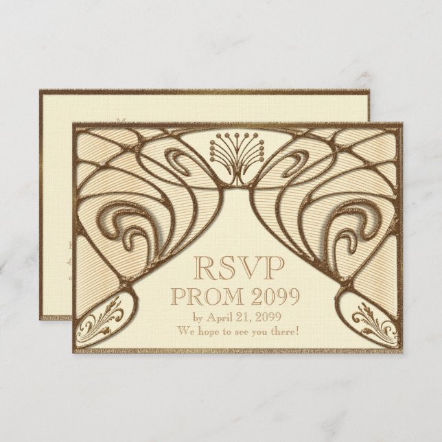 Invitación PROM RSVP, Gran Gatsby, oro sobre marfil (Anverso / Reverso)