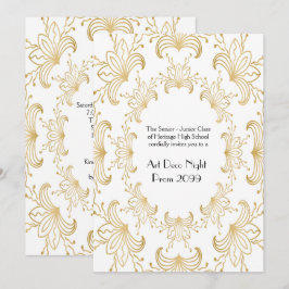 Invitación Prom Senior, Art Deco, Flores Estilizadas, oro bla