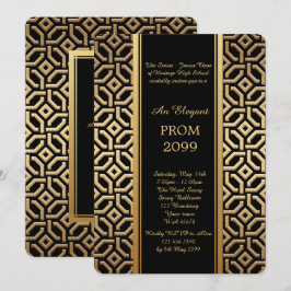 Invitación Prom Senior-Junior, Black Gold Emperador Geométric