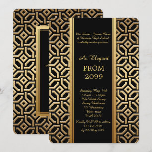 Invitación Prom Senior-Junior, Black Gold Emperador Geométric