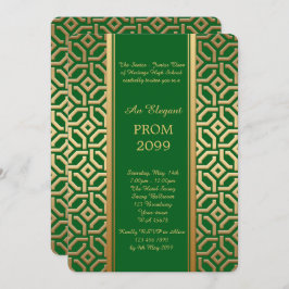 Invitación Prom Senior-Junior, Black Gold Geometric Emerald