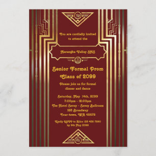 Invitación Prom senior junior, estilo Gatsby, art-deco, elega
