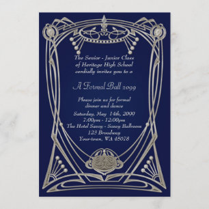 Invitación Prom senior junior, estilo Gatsby, art-deco, marin