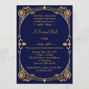Invitación Prom senior junior, estilo Gatsby, art-deco, marin