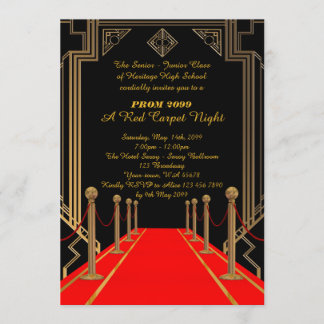Invitación Prom Senior-Junior, estilo Gatsby, Red Carpet Nigh