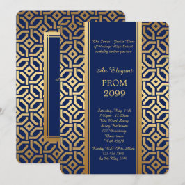 Invitación Prom Senior-Junior, Geométrica Navy Gold