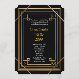 Invitación Prom Senior-Junior, Great Gatsby, Gold, Black