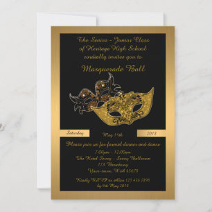 Invitación Prom Senior-Junior, negro, máscara de mascarada pa