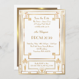 Invitación Prom Senior-Junior, White Gold Geometric, Art Deco