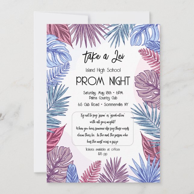 Invitación Prom tropical (Anverso)