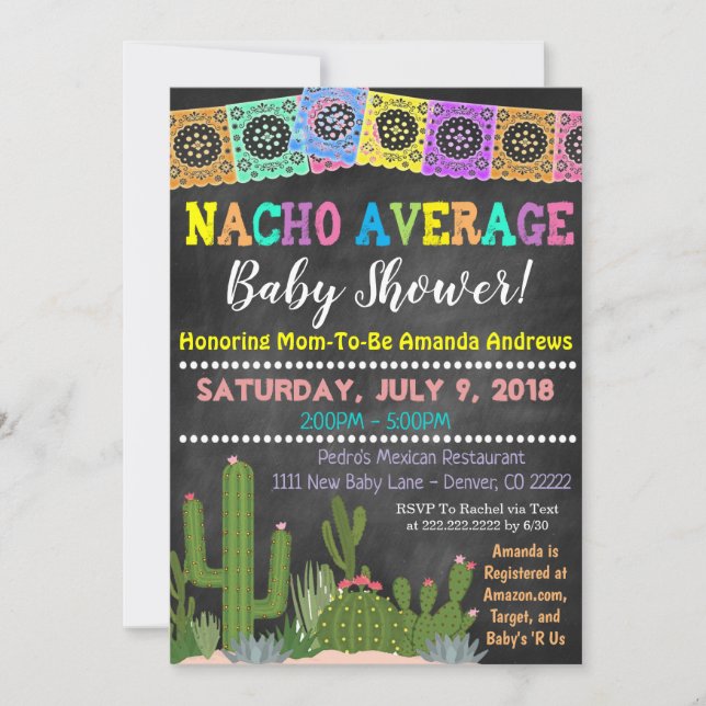 Invitación promedio de Baby Shower de Fiesta Nacho (Anverso)