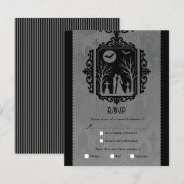 Invitación Promesas de cementerio RSVP de boda gótica en negr
