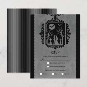 Invitación Promesas de cementerio RSVP de boda gótica en negr