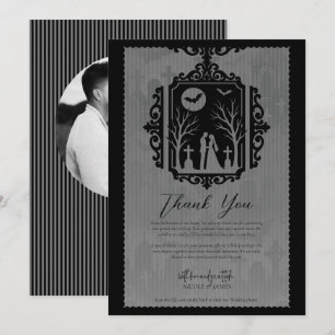 Invitación Promesas de cementerio RSVP de boda gótica en negr