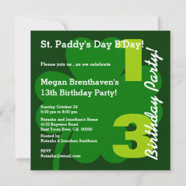 Invitación PROMO5 13.ª adolescente ST PATRICK Cumpleaños Sham
