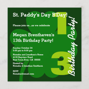 Invitación PROMO5 13.ª adolescente ST PATRICK Cumpleaños Sham