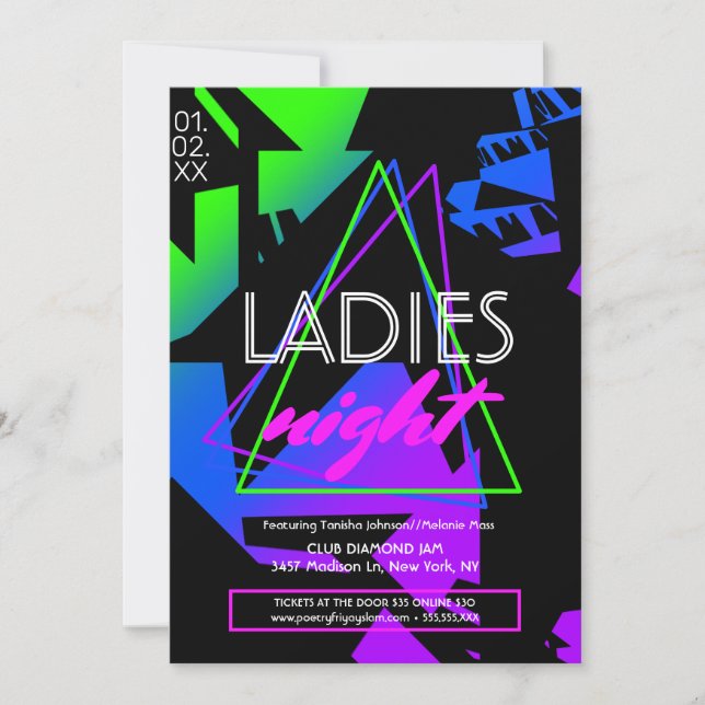 Invitación Promoción del volante de Neon Ladies Night Geometr (Anverso)