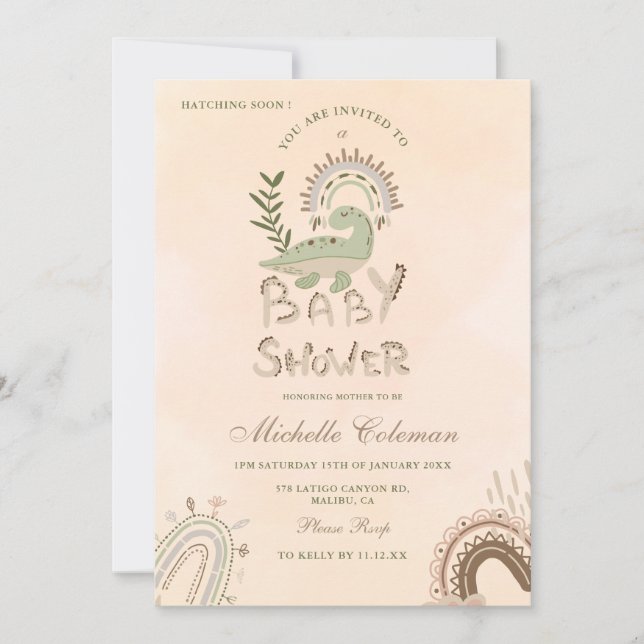 Invitación pronto a Baby Shower a Dinosaur Hatchin (Anverso)