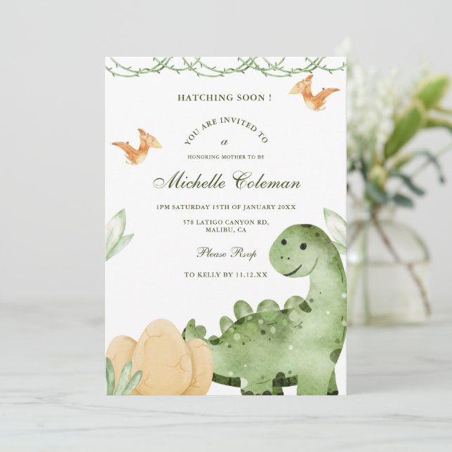 Invitación pronto a Baby Shower a Dinosaur Hatchin (Anverso de pie)
