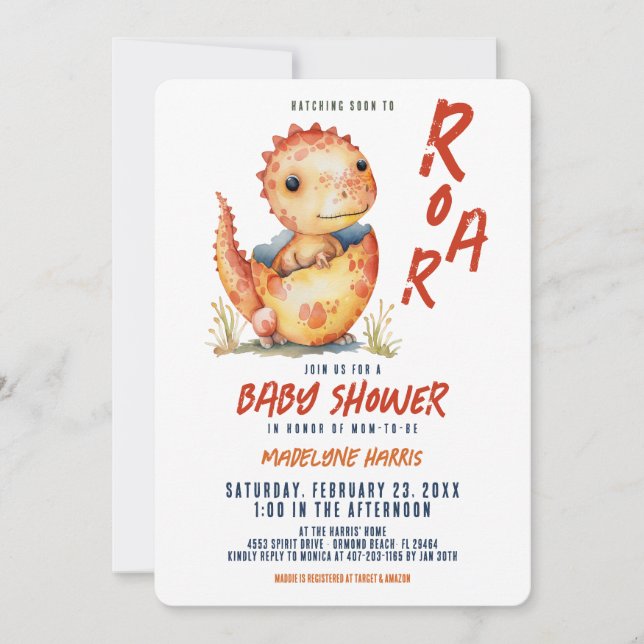 Invitación Pronto a eclosionar huevo de dinosaurio bebé que r (Anverso)