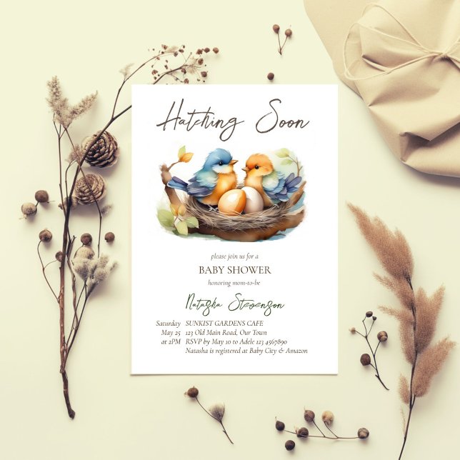 Invitación Pronto los pájaros pequeños se niegan a la ducha d (Hatching soon cute little birds in nest spring baby shower template  invitation digital download )