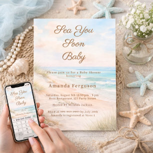 Invitación Pronto Nos Veremos en la Playa Baby Shower