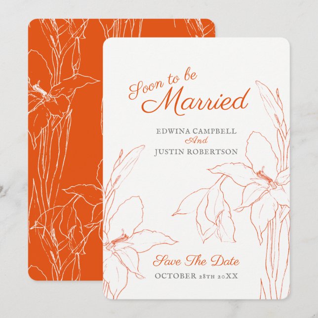 Invitación Pronto para casarse gladiolus naranja botanica (Anverso / Reverso)